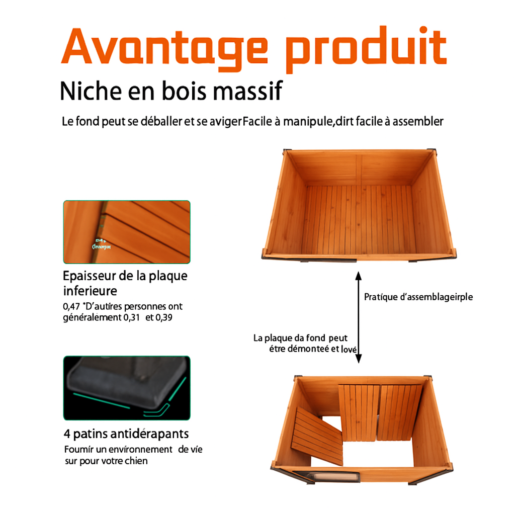Niche pour chien de 45 pouces, niche extérieure et intérieure en bois
