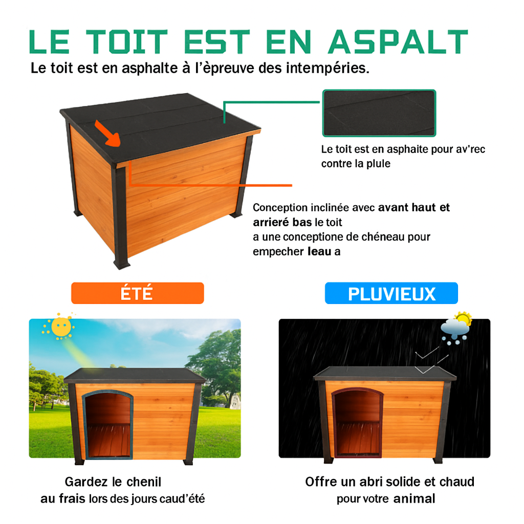 Niche pour chien de 45 pouces, niche extérieure et intérieure en bois