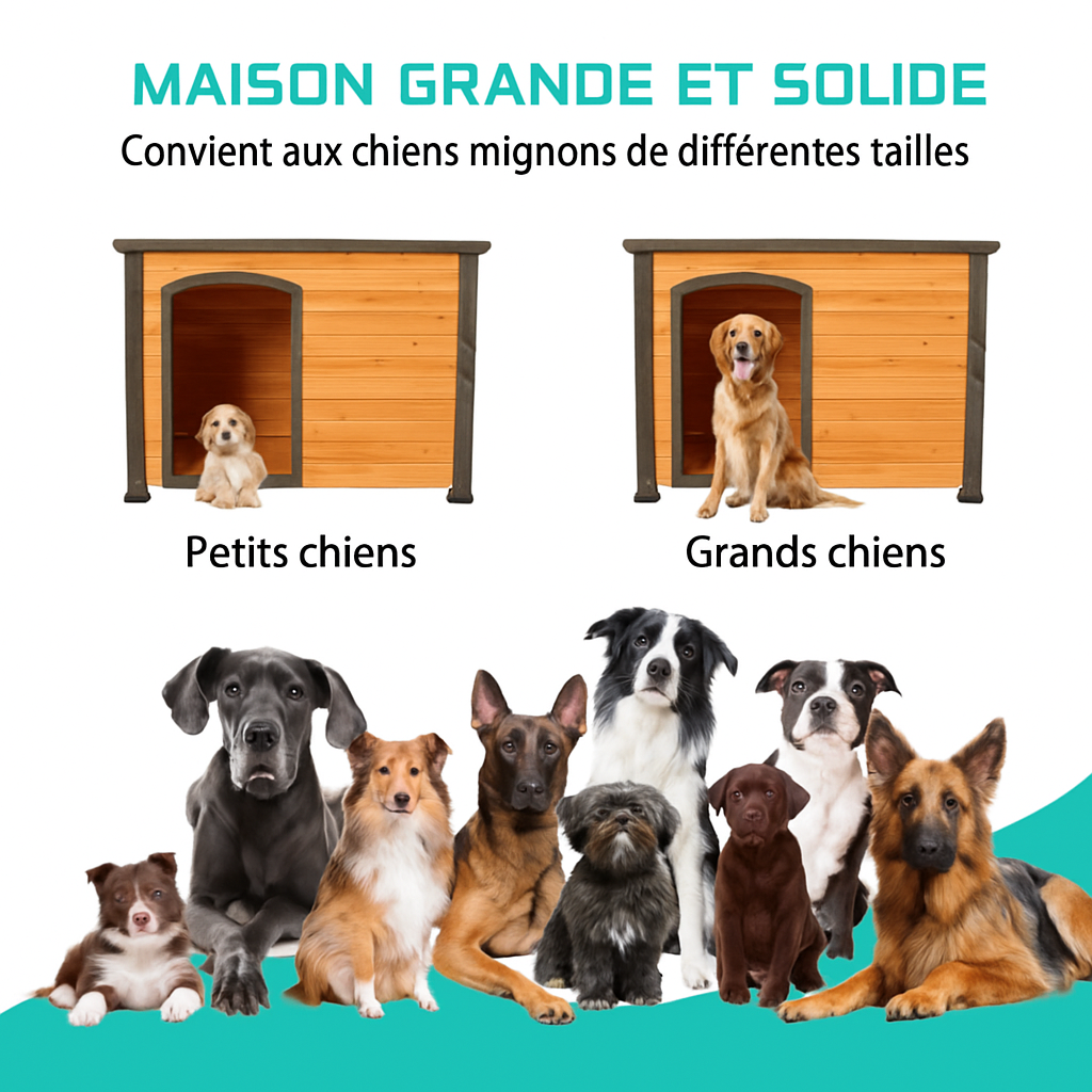 Niche pour chien de 45 pouces, niche extérieure et intérieure en bois