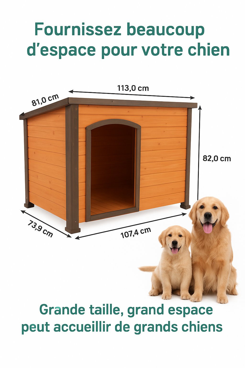 Niche pour chien de 45 pouces, niche extérieure et intérieure en bois